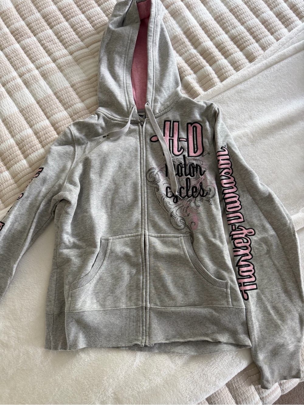 Harley-Davidson Girls' Gray & Pink Zip Hoodie